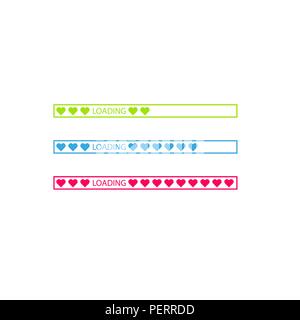 Progress status bar icon. Love loading collection. White heart. Funny happy valentines day element.Web design app download timer. Red background. Flat trendy object. Isolated. Greeting card. Vector Stock Vector
