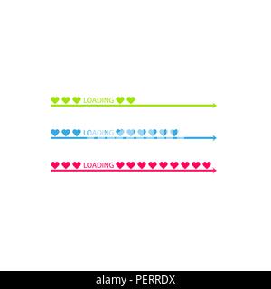 Progress status bar icon. Love loading collection. White heart. Funny happy valentines day element.Web design app download timer. Red background. Flat trendy object. Isolated. Greeting card. Vector Stock Vector
