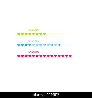 Progress status bar icon. Love loading collection. White heart. Funny happy valentines day element.Web design app download timer. Red background. Flat trendy object. Isolated. Greeting card. Vector Stock Vector