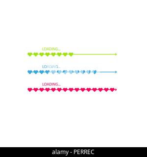 Progress status bar icon. Love loading collection. White heart. Funny happy valentines day element.Web design app download timer. Red background. Flat trendy object. Isolated. Greeting card. Vector Stock Vector