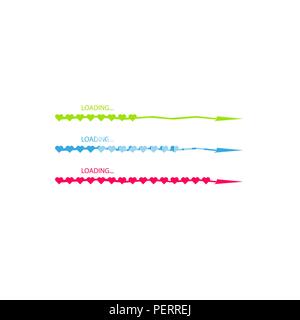 Progress status bar icon. Love loading collection. White heart. Funny happy valentines day element.Web design app download timer. Red background. Flat trendy object. Isolated. Greeting card. Vector Stock Vector