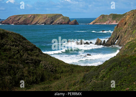 View of Marloes beach Gateholm Island at high tide Pembrokeshire West Wales UK  KATHY DEWITT Stock Photo