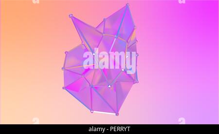 illustration of a shape metamorphosis of a polygonal semi transparent model. Multicolor polygonal 3D blot Stock Photo