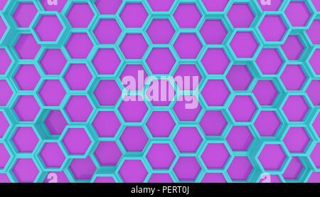 Illustration design of geometric hexagon surface. Grid pattern of waving hexagones. Cyan and Violet colors Stock Photo