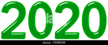 Inscription 2020 from green glass or plastic, isolated on white background, 3d render Stock Photo