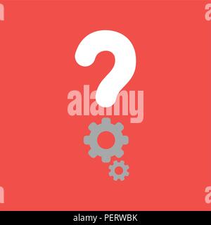 Flat vector icon concept of question mark with gears on red background. Stock Vector
