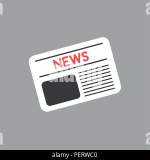 Flat vector icon concept of newspaper on grey background. Stock Vector