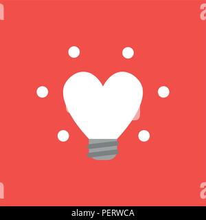 Flat vector icon concept of glowing heart-shaped light bulb on red background. Stock Vector