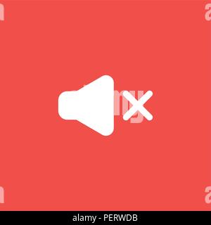 Flat vector icon concept of sound on symbol off red background. Stock Vector