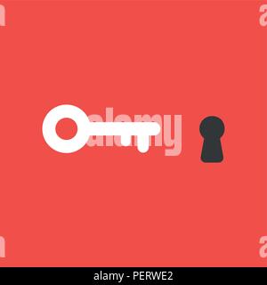Flat vector icon concept of key and keyhole on red background. Stock Vector