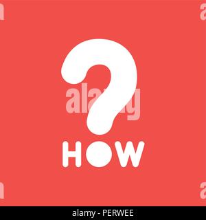 Flat vector icon concept of how word with question mark on red background. Stock Vector