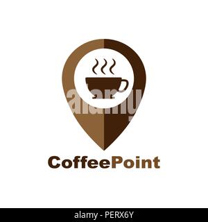 Coffee Cup House Cafe Logo Design. Pointer and a cup of hot coffee, web icon. vector design Stock Vector