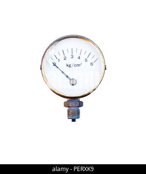 Pressure meter plumbing equipment on zero solated on white Stock Photo