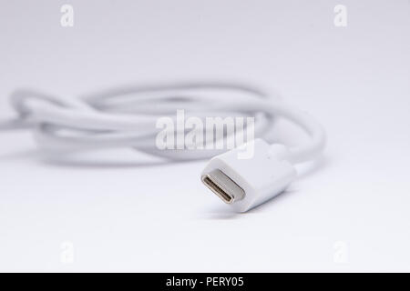 White USB type C to type B charging cable Stock Photo