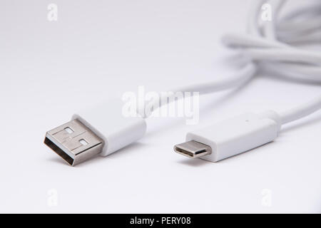 White USB type C to type B charging cable Stock Photo