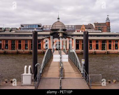 Hamburg, Germany - April 03, 2016: View from ferry at historic building named Fischauktionshalle, fish auction hall. Stock Photo