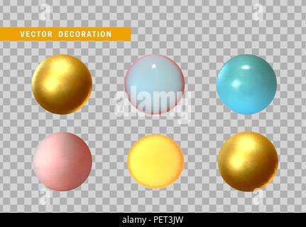 3D sphere isolated on transparent background. Set of colorful rounded shapes Stock Vector
