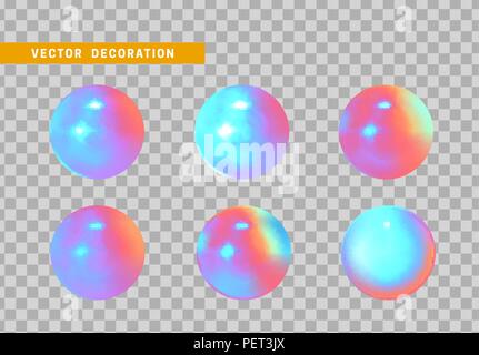 3D sphere colorful isolated on transparent background. Set of bright rounded shapes Stock Vector