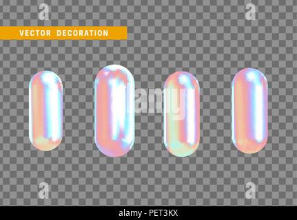 Set 3d shape isolated capsule on transparent background. Stock Vector