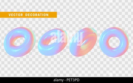 Design element in shape of 3d torus bright neon color. Round ring tor isolated with transparent background Stock Vector