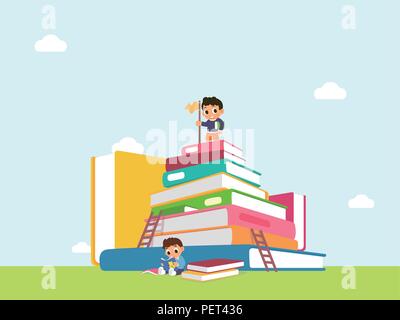 Vector - Children's Education book fair Illustration. Kids sitting on ...