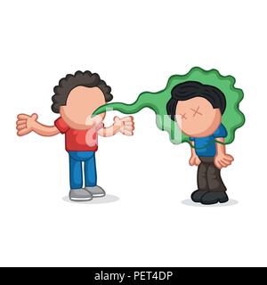Vector hand-drawn cartoon illustration of with bad breath talking to another man. Stock Vector