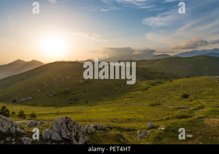 Rocca Calascio (Italy) - The ruins of a medieval village with castle and church, over 1400 meters on the Apennine mountains in the heart of Abruzzo Stock Photo