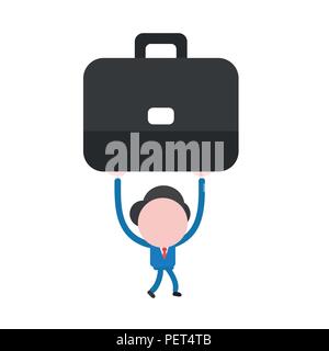 Vector illustration businessman mascot character walking and holding up briefcase. Stock Vector