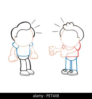 Vector hand-drawn cartoon illustration of angry man wanting another man to fight. Stock Vector