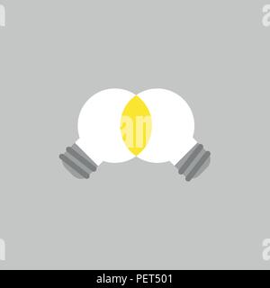 Flat vector icon concept of two light bulbs unite on grey background. Stock Vector