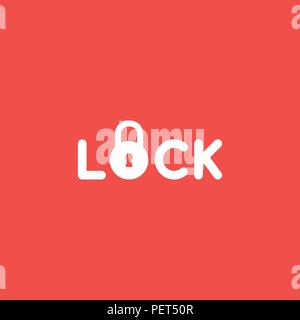 Flat vector icon concept of lock word with closed padlock on red background. Stock Vector