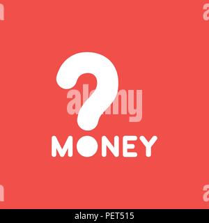 Flat vector icon concept of money word with question mark on red background. Stock Vector