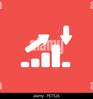 Flat vector icon concept of sales bar graph moving up and down on red background. Stock Vector