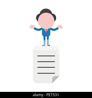 Vector illustration businessman character standing on written paper icon. Stock Vector