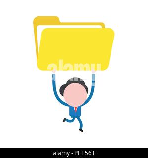 Vector illustration businessman character running and carrying oepn file folder icon. Stock Vector