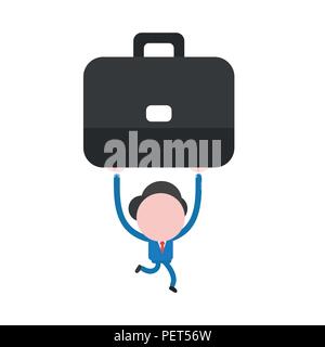 Vector illustration businessman character running and carrying black briefcase icon. Stock Vector