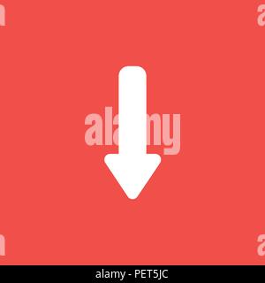 Flat vector icon concept of arrow moving down on red background. Stock Vector