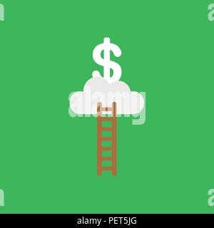 Flat vector icon concept of wooden ladder, cloud and dollar on red background. Stock Vector