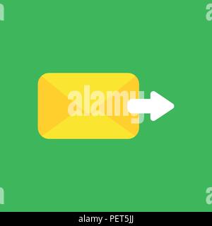 Flat vector icon concept of sent mail envelope with arrow moving right on green background. Stock Vector
