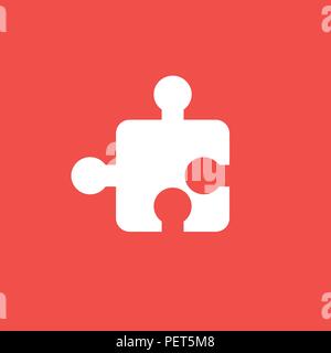 Flat vector icon concept of puzzle piece on red background. Stock Vector