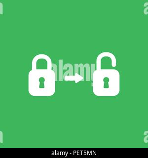 Flat vector icon concept of closed and opened padlocks on green backgrounds. Stock Vector
