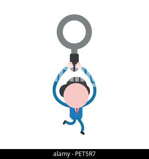 Vector illustration businessman character running and carrying magnifying glass. Stock Vector