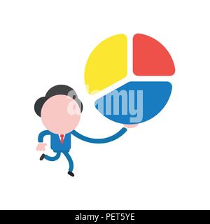 Vector illustration businessman character running and holding three parts diagram. Stock Vector
