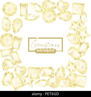 Sparkling white gemstones different shaped square frame, border with place for text. vector collection Stock Vector