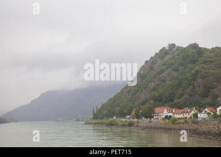 Wachau valley in Austria, stormy clouds above the mountains Stock Photo