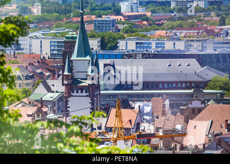 Freiburg cityscape with Martin's Gate clock tower, Germany, Europe Stock Photo