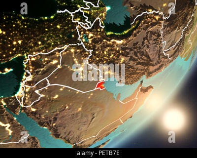 Kuwait from space with highly detailed surface textures and visible country borders. 3D illustration. Elements of this image furnished by NASA. Stock Photo