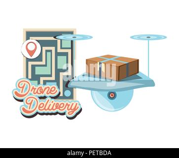drone delivery service with paper map vector illustration design Stock ...
