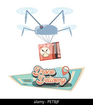 drone delivery service with paper map vector illustration design Stock ...