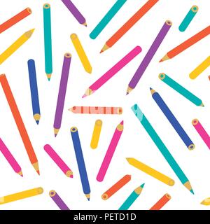Color pencil seamless pattern, children decoration in vibrant colors. Colorful school supplies background for textile print or graphic. EPS10 vector. Stock Vector